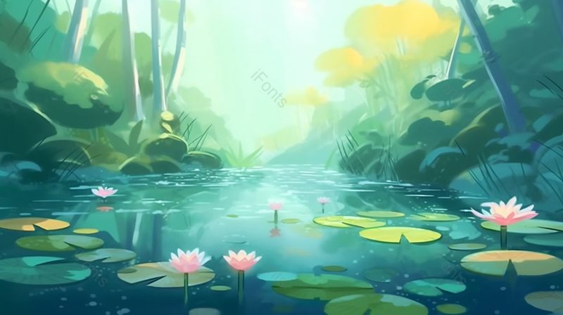 水粉荷花荷叶节气插画背景绿色,插画/手绘图,插画/手绘图库,插画/手绘图下载,插画/手绘